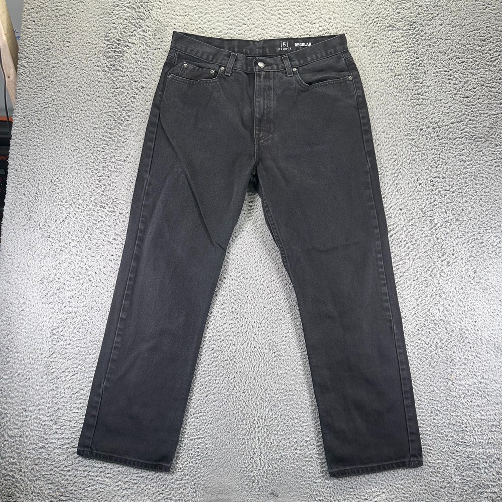 George Jeans Mens 34x30 Black Cotton Denim‎ Straight Leg Utility Workwear Travel